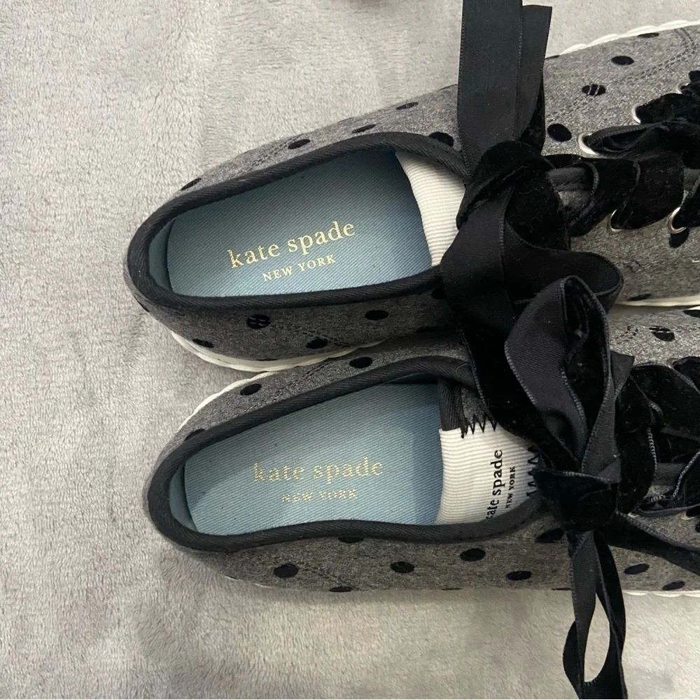 Kate Spade Vale Gray/Black Polka Dot Lace-up Sneakers Size 8 B